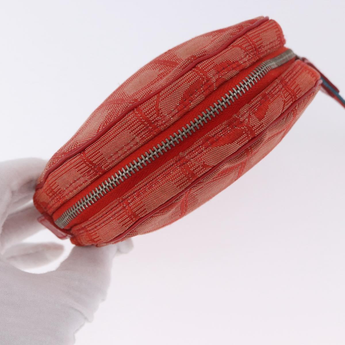 CHANEL New Travel Line Pouch Canvas Red Silver CC Auth 202970