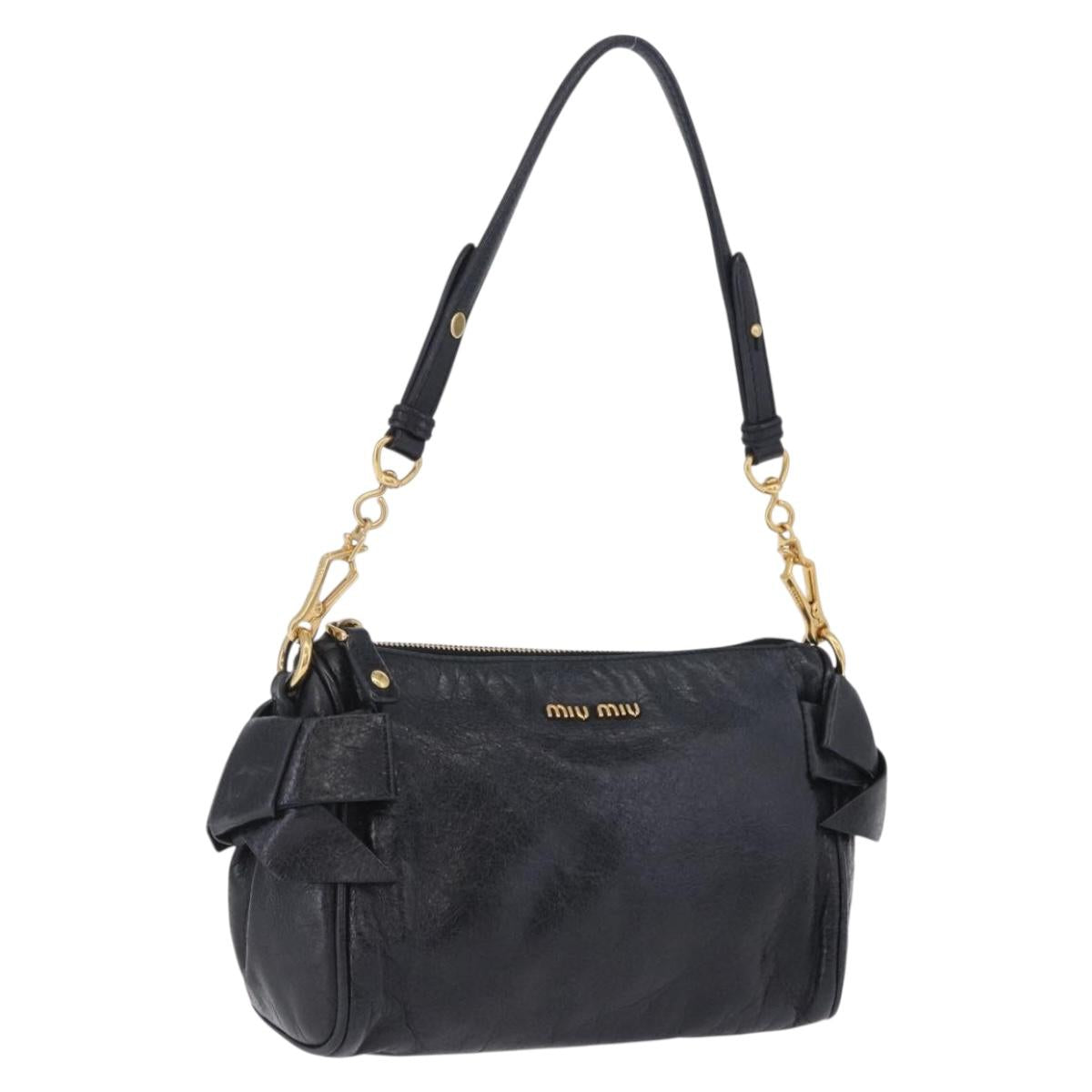 Miu Miu Shoulder Bag Vitellolux Black Gold Auth 202971V