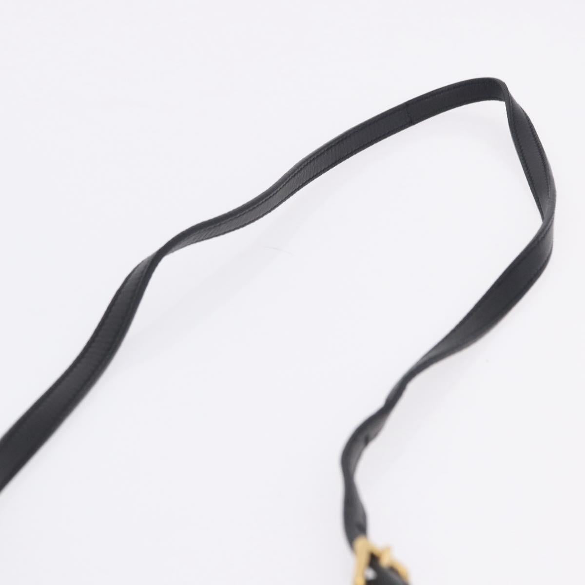 PRADA Ribbon Hand Bag Leather Black Gold Auth 202973V