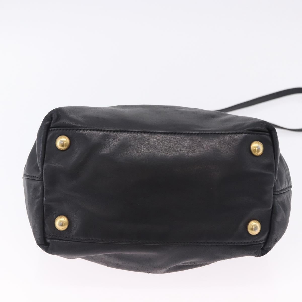 PRADA Ribbon Hand Bag Leather Black Gold Auth 202973V