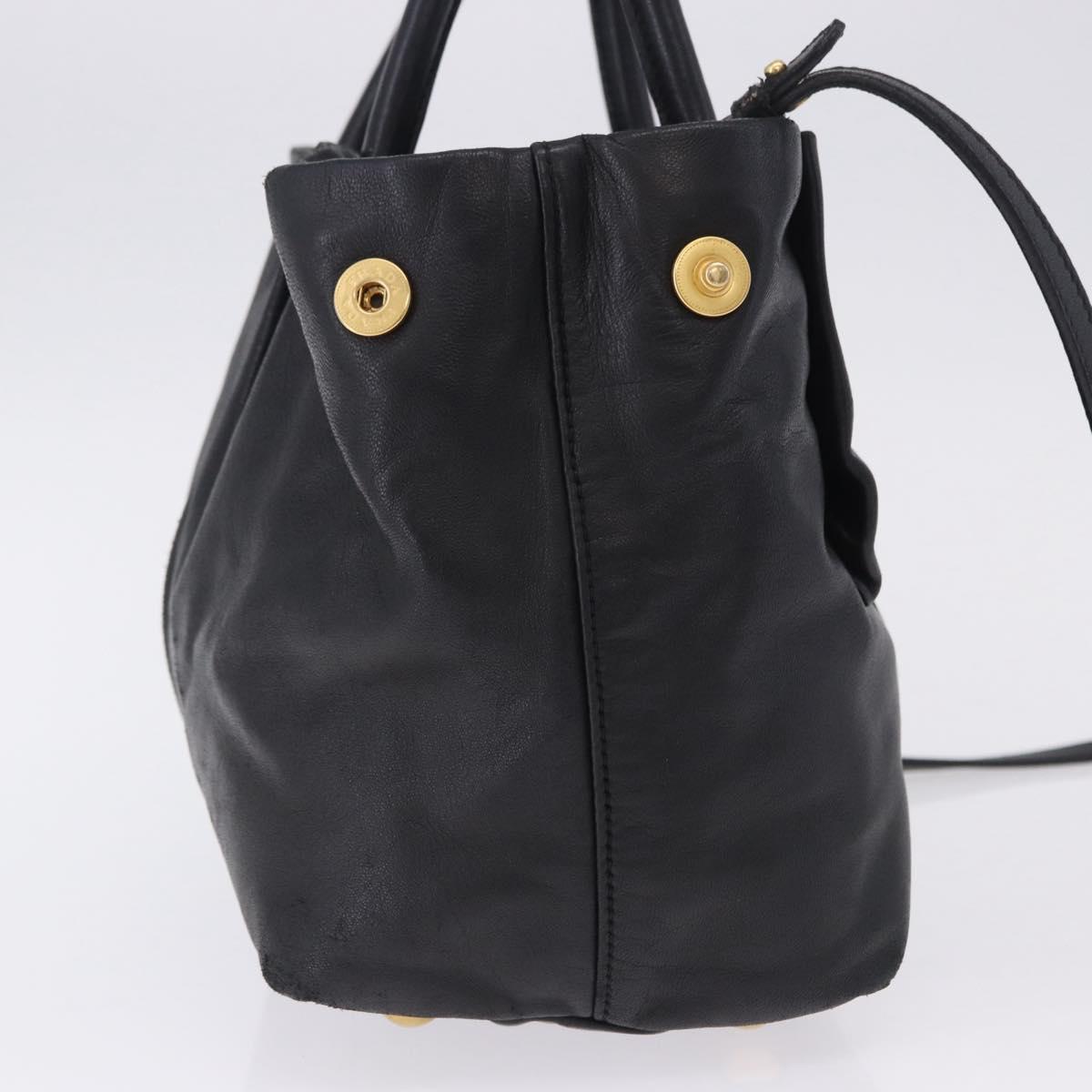 PRADA Ribbon Hand Bag Leather Black Gold Auth 202973V
