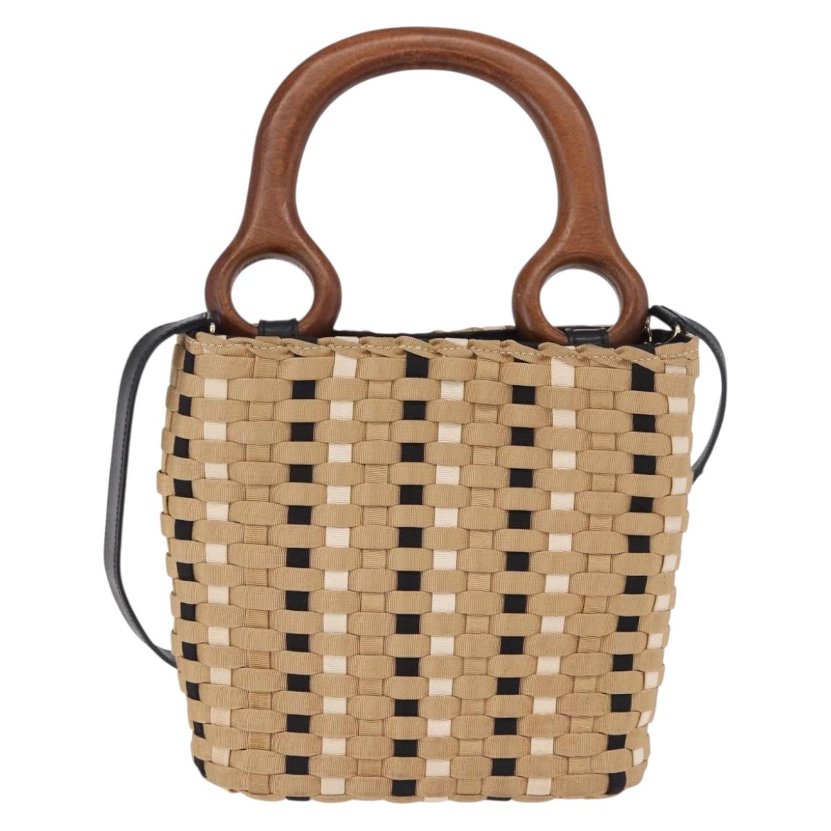 Salvatore Ferragamo Hand Bag Canvas 2way Beige Gold Auth 202977V