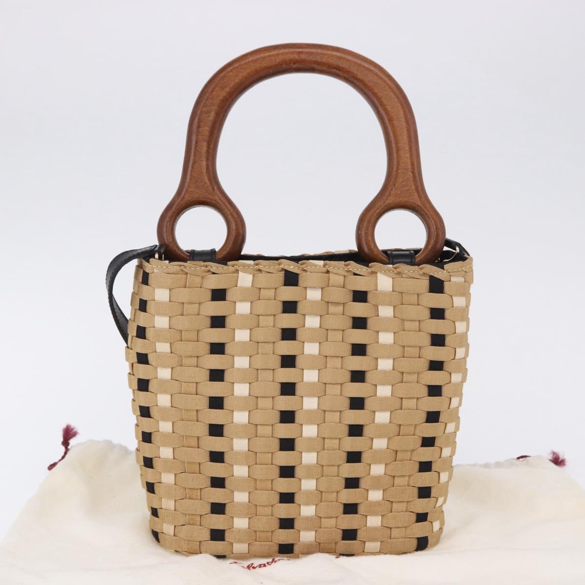 Salvatore Ferragamo Hand Bag Canvas 2way Beige Gold Auth 202977V