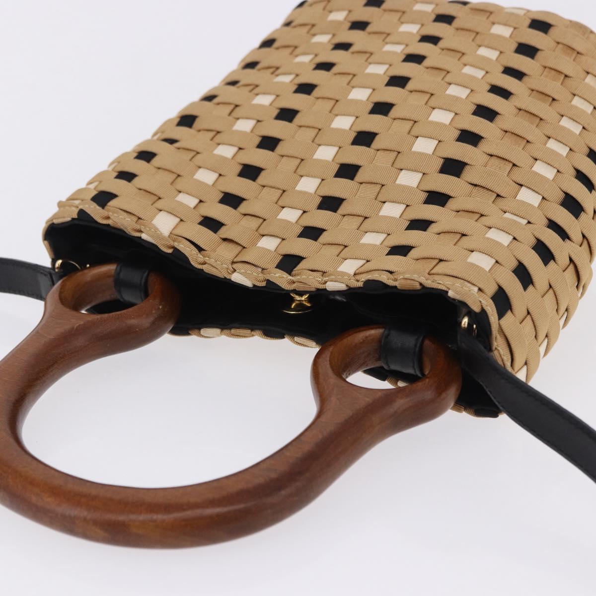 Salvatore Ferragamo Hand Bag Canvas 2way Beige Gold Auth 202977V