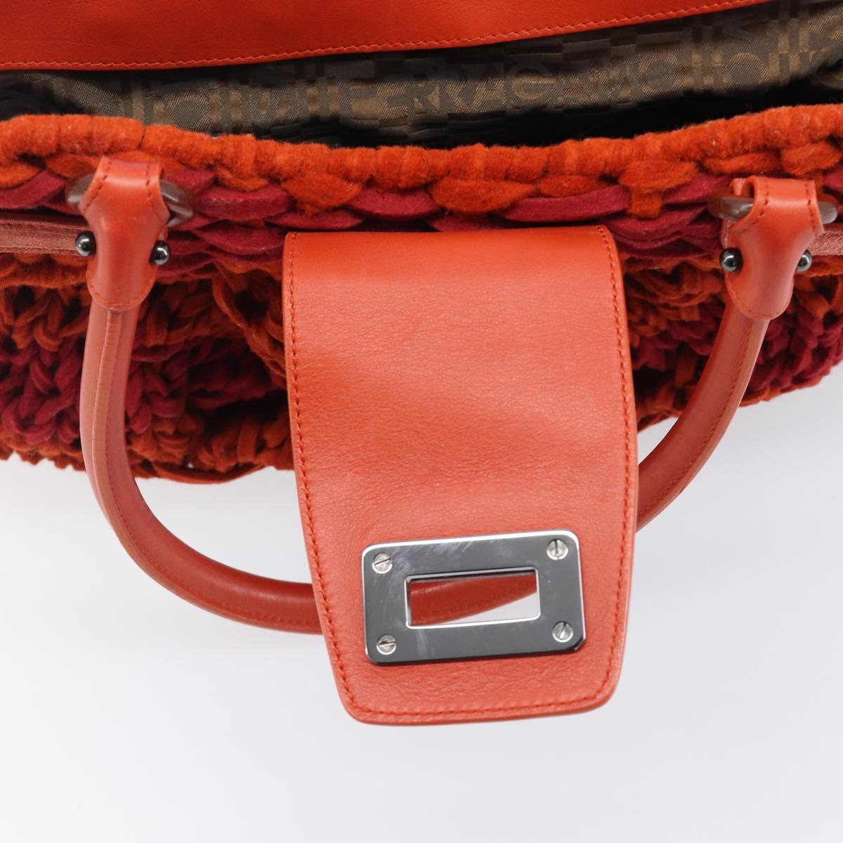 Salvatore Ferragamo Gancini Hand Bag Knitted Fabrics Red Silver Auth 202979V