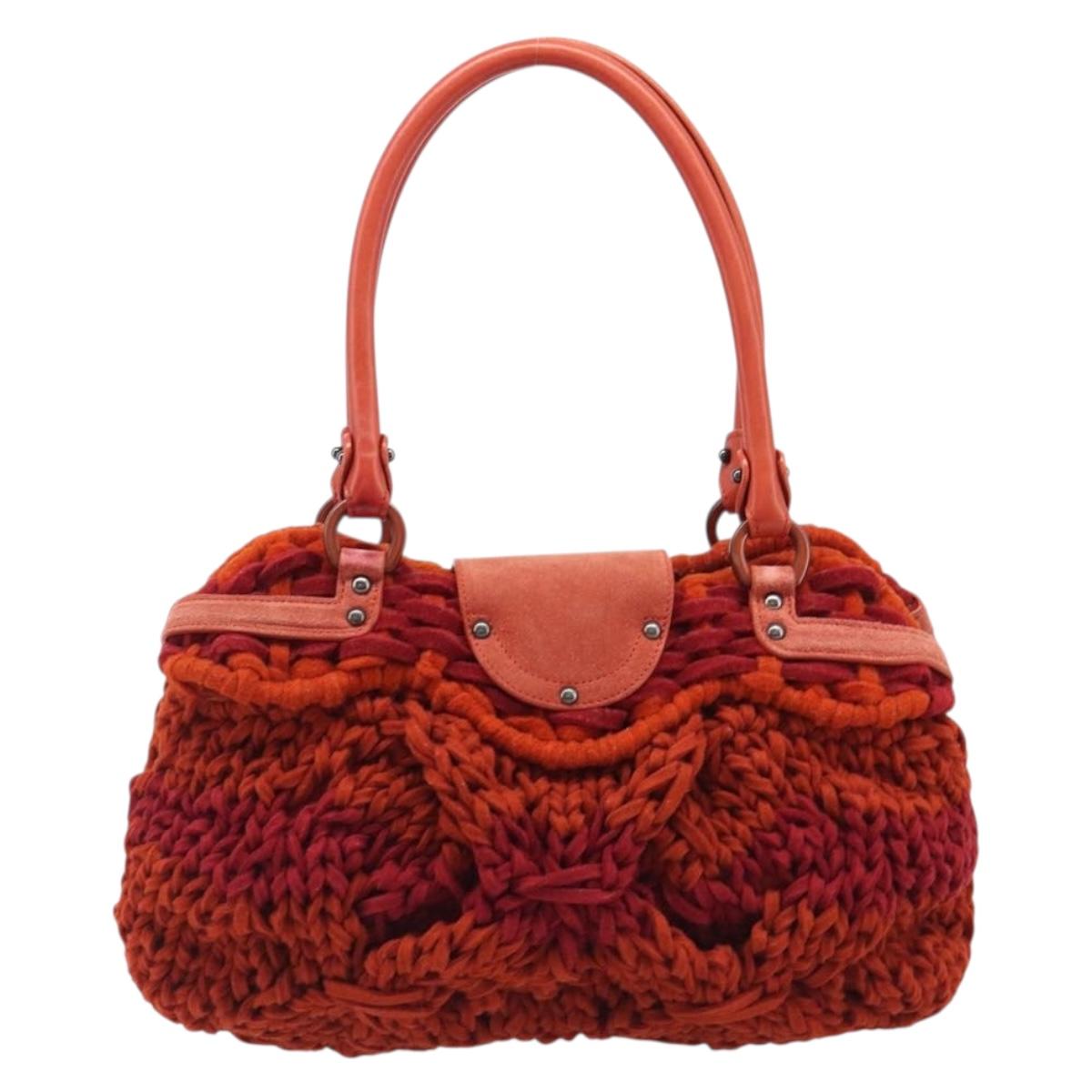 Salvatore Ferragamo Gancini Hand Bag Knitted Fabrics Red Silver Auth 202979V