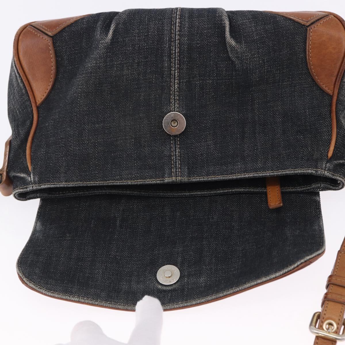 BURBERRY Blue Label Shoulder Bag Denim Navy Gold Auth 202980