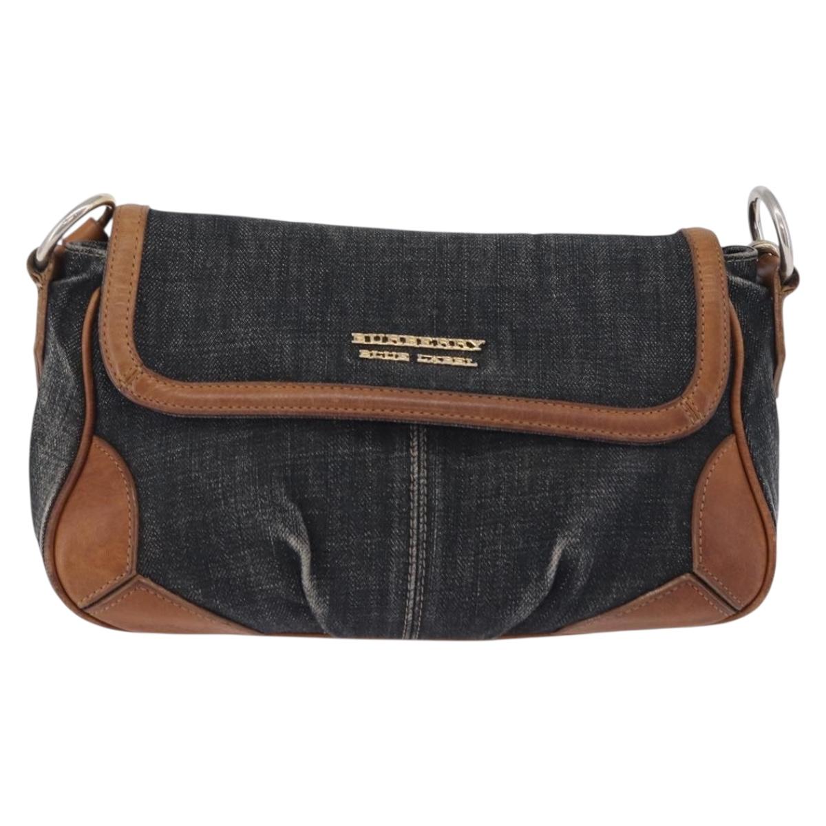 BURBERRY Blue Label Shoulder Bag Denim Navy Gold Auth 202980
