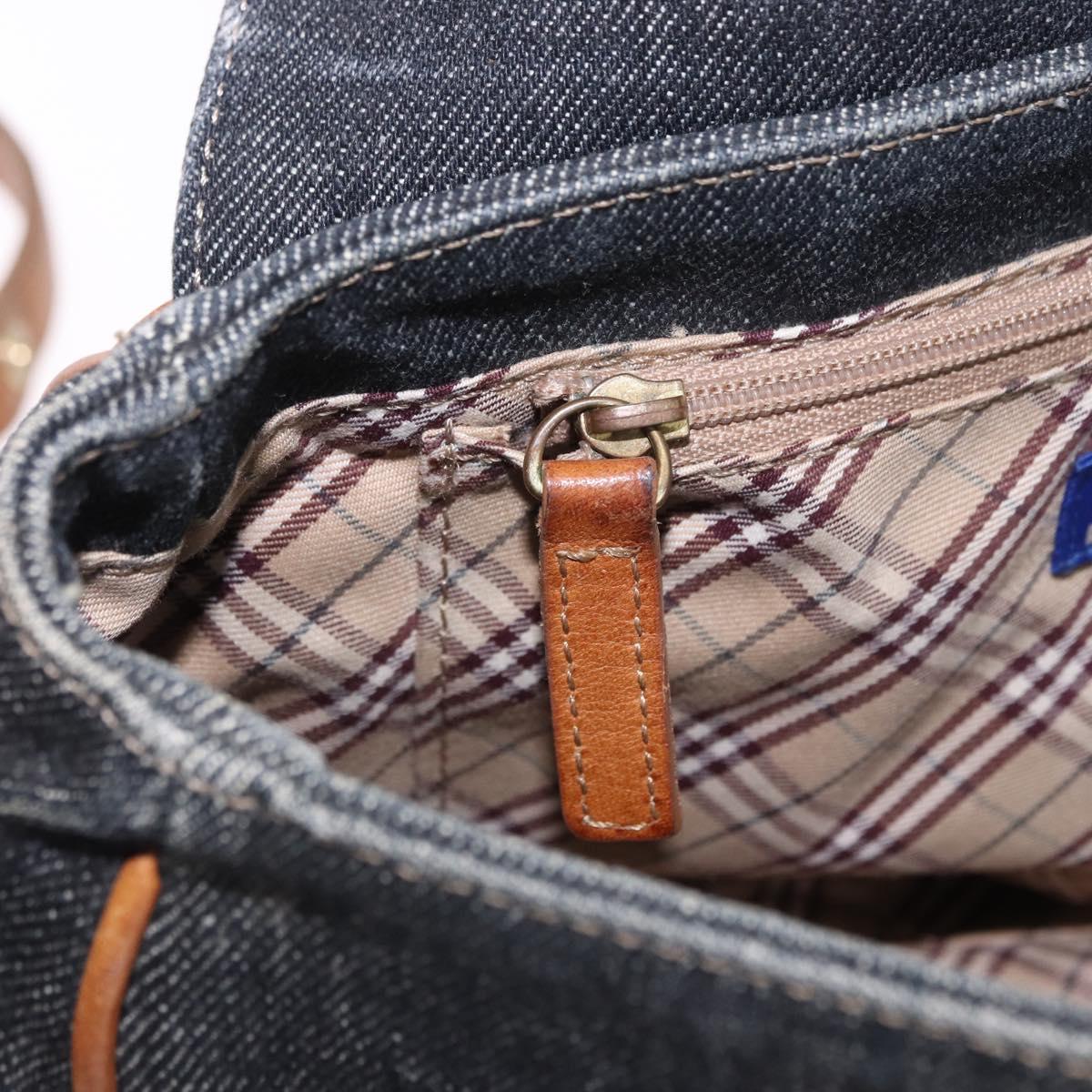 BURBERRY Blue Label Shoulder Bag Denim Navy Gold Auth 202980