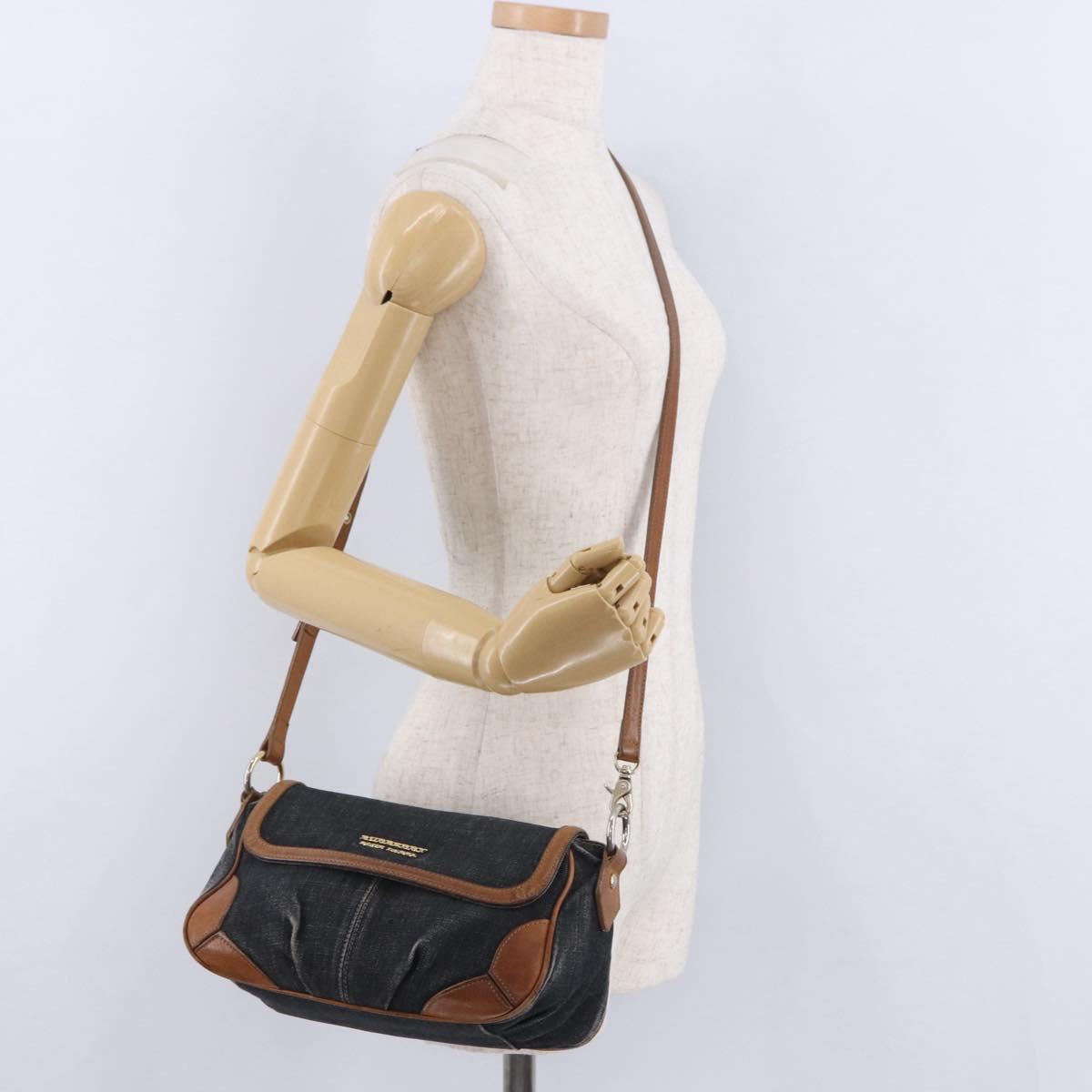 BURBERRY Blue Label Shoulder Bag Denim Navy Gold Auth 202980