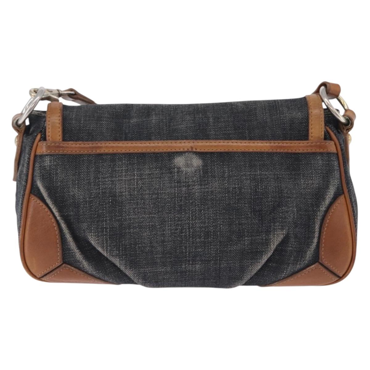 BURBERRY Blue Label Shoulder Bag Denim Navy Gold Auth 202980