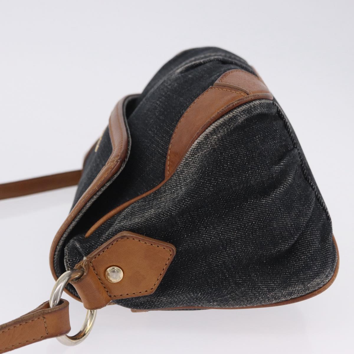 BURBERRY Blue Label Shoulder Bag Denim Navy Gold Auth 202980