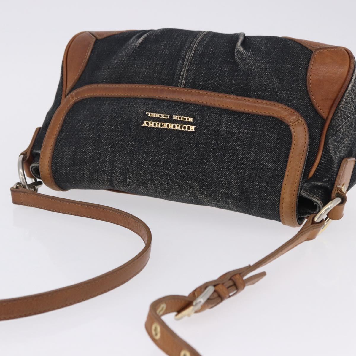 BURBERRY Blue Label Shoulder Bag Denim Navy Gold Auth 202980