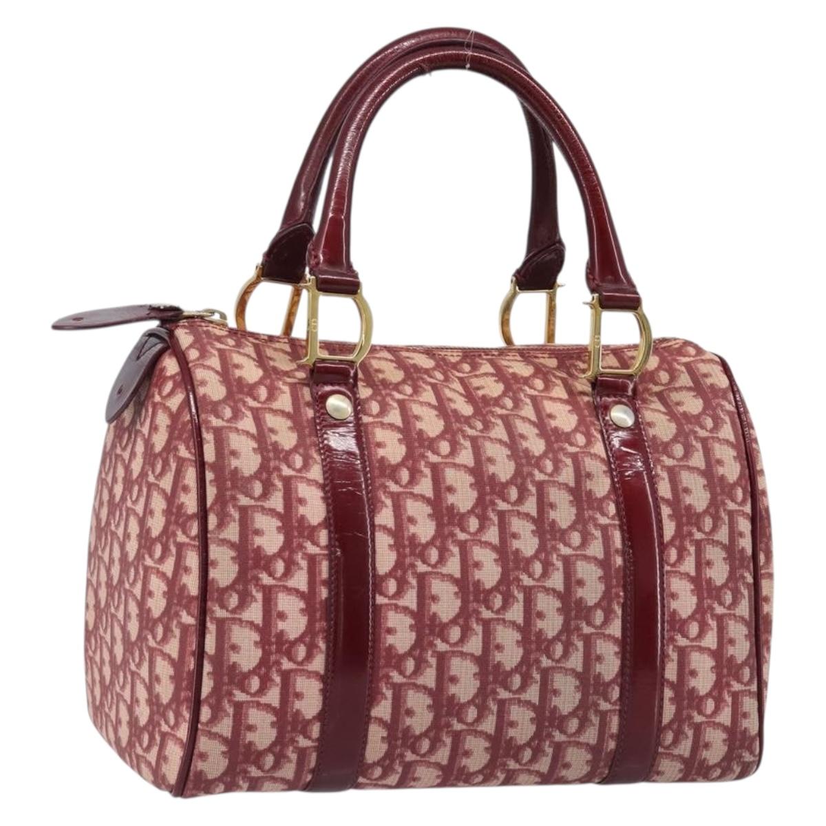 Christian Dior Trotter Canvas Boston Bag PVC Red Gold Auth 202981