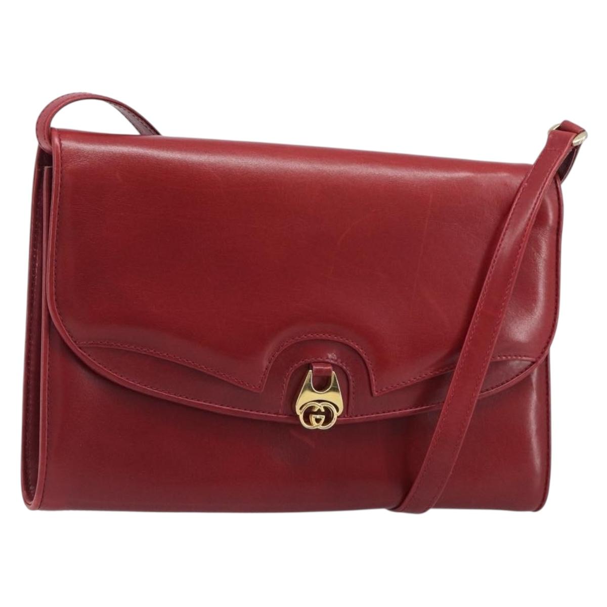 GUCCI Interlocking G Shoulder Bag Leather Red Gold 121546 Auth 202982