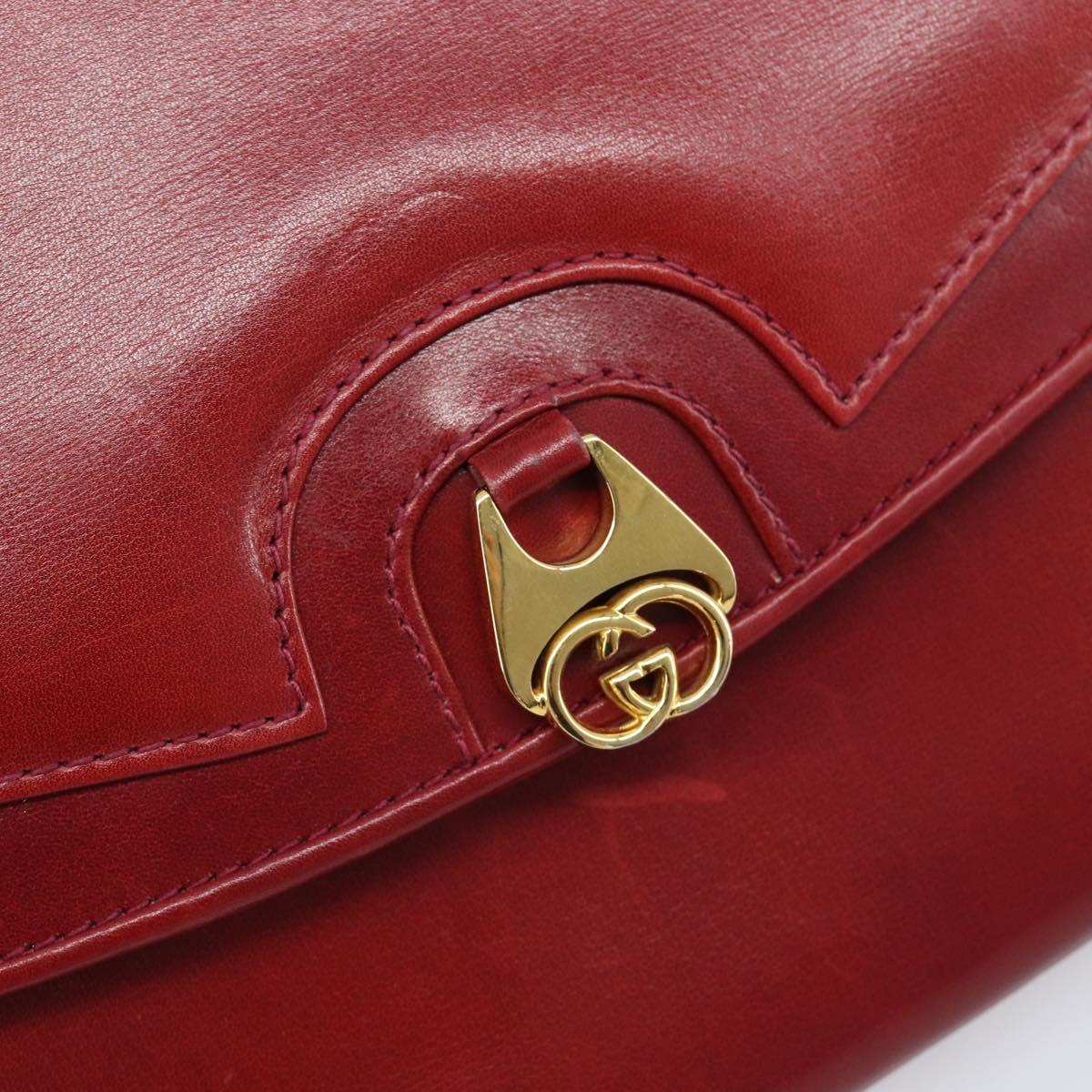 GUCCI Interlocking G Shoulder Bag Leather Red Gold 121546 Auth 202982