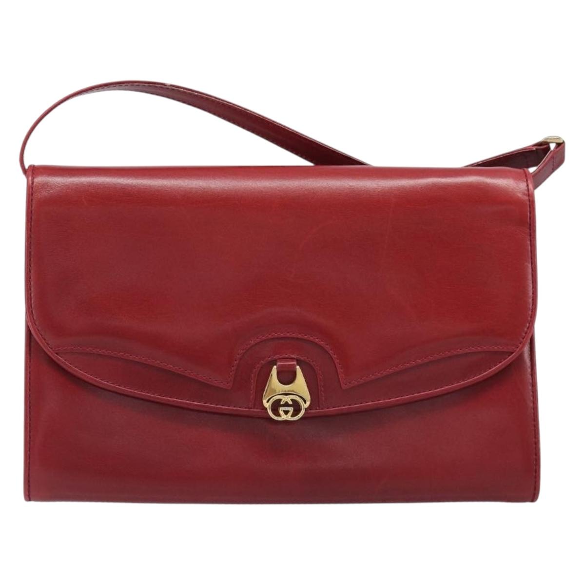 GUCCI Interlocking G Shoulder Bag Leather Red Gold 121546 Auth 202982