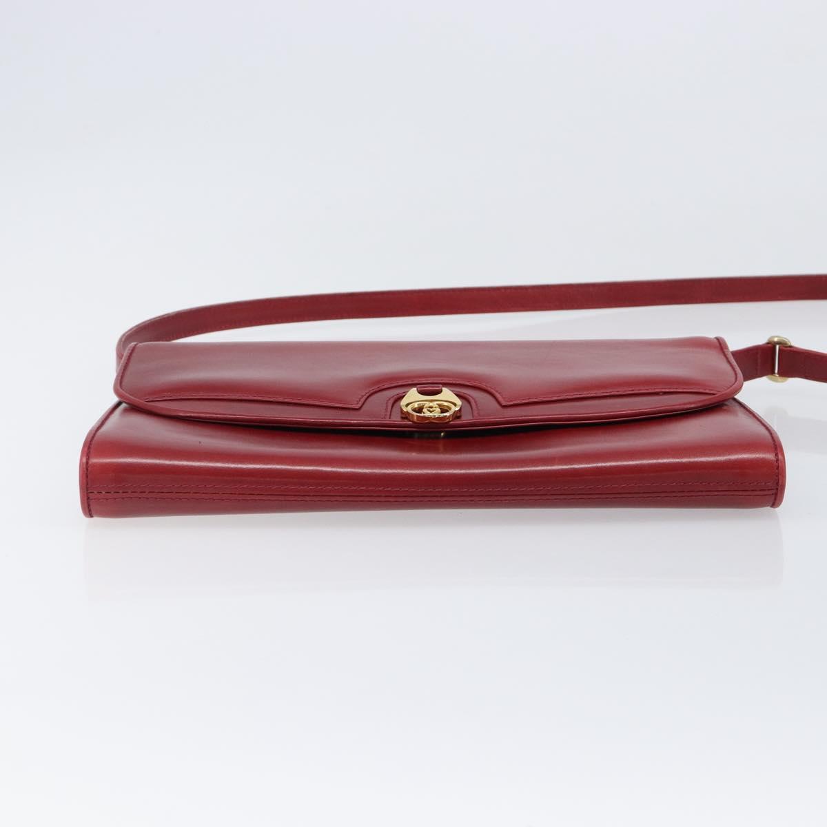 GUCCI Interlocking G Shoulder Bag Leather Red Gold 121546 Auth 202982