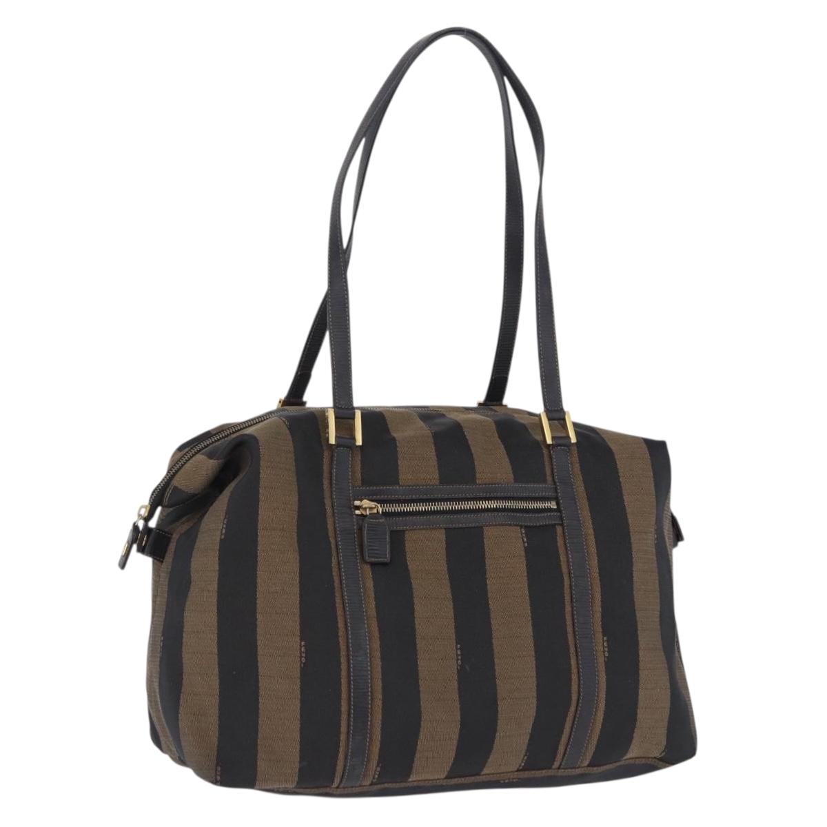FENDI Pecan Canvas Tote Bag Brown Black Auth 202984