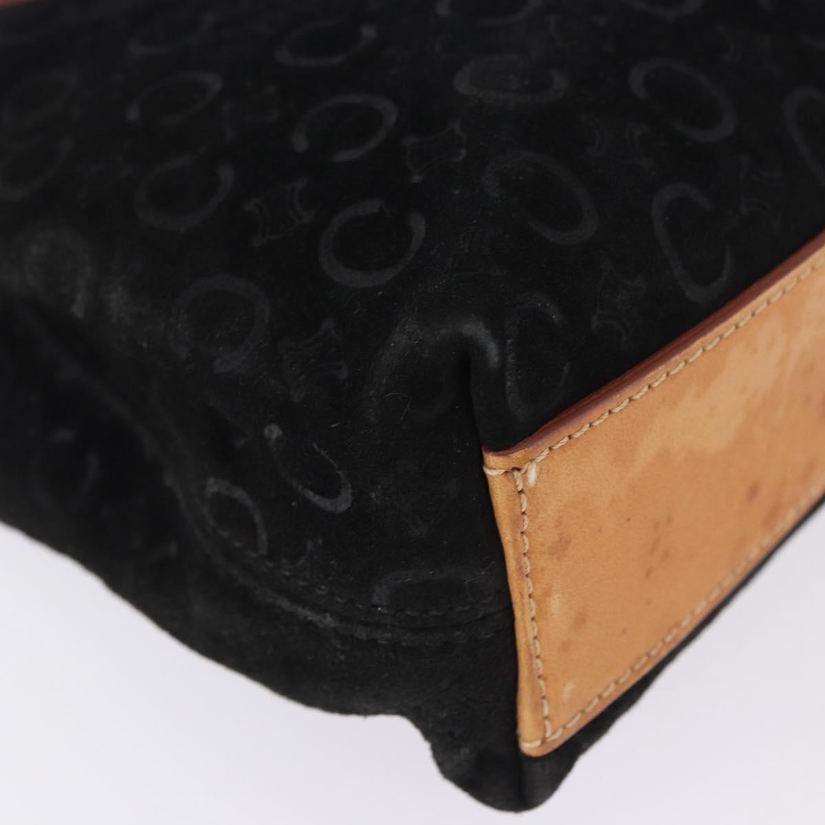 CELINE C Macadam Canvas Hand Bag Suede Black Silver Auth 202985