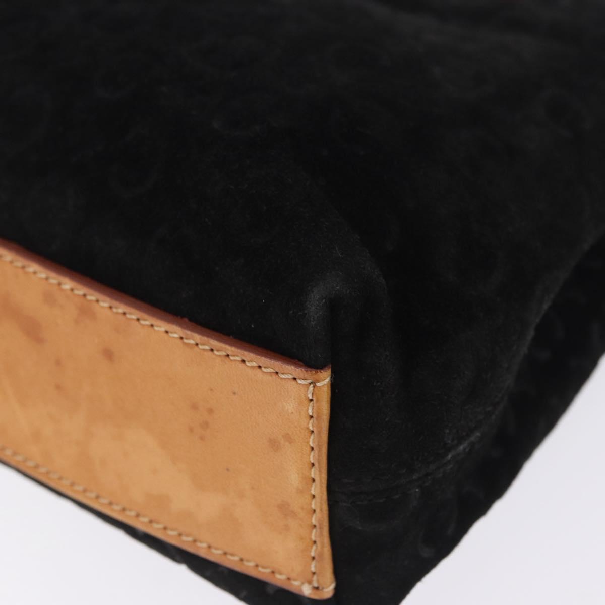 CELINE C Macadam Canvas Hand Bag Suede Black Silver Auth 202985
