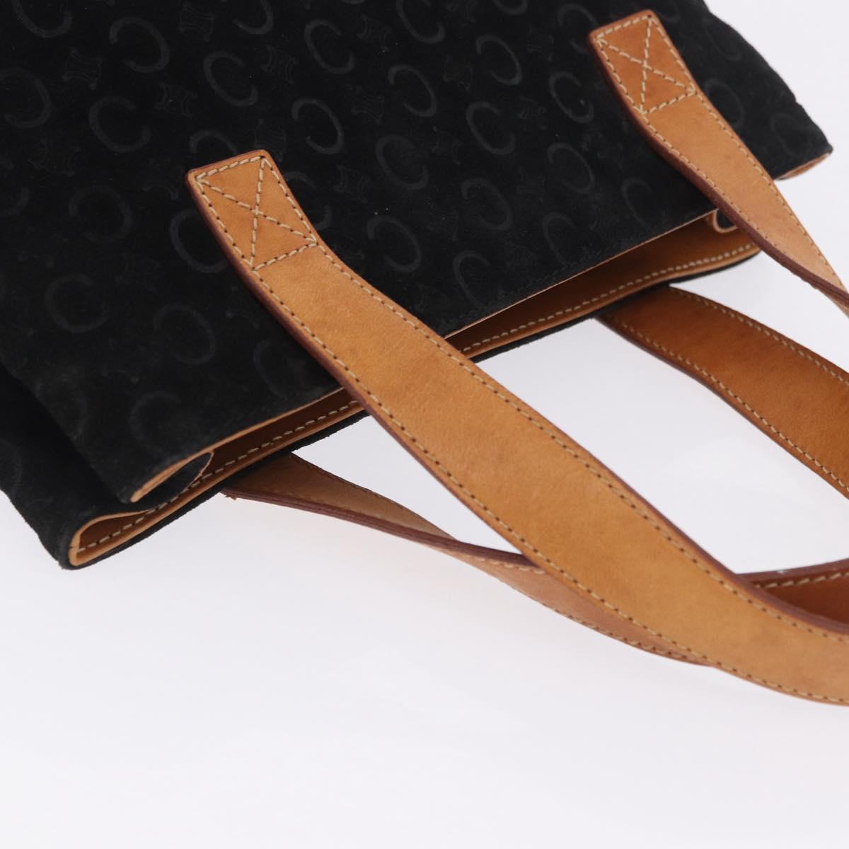 CELINE C Macadam Canvas Hand Bag Suede Black Silver Auth 202985