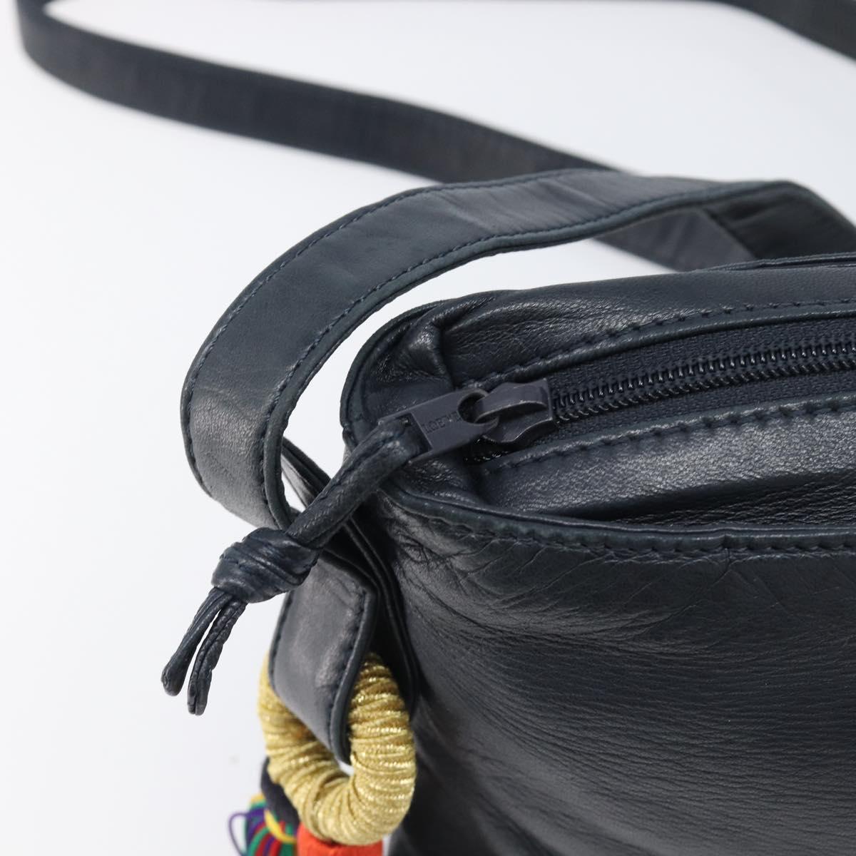LOEWE Flamenco Shoulder Bag Leather Black Auth 202986A
