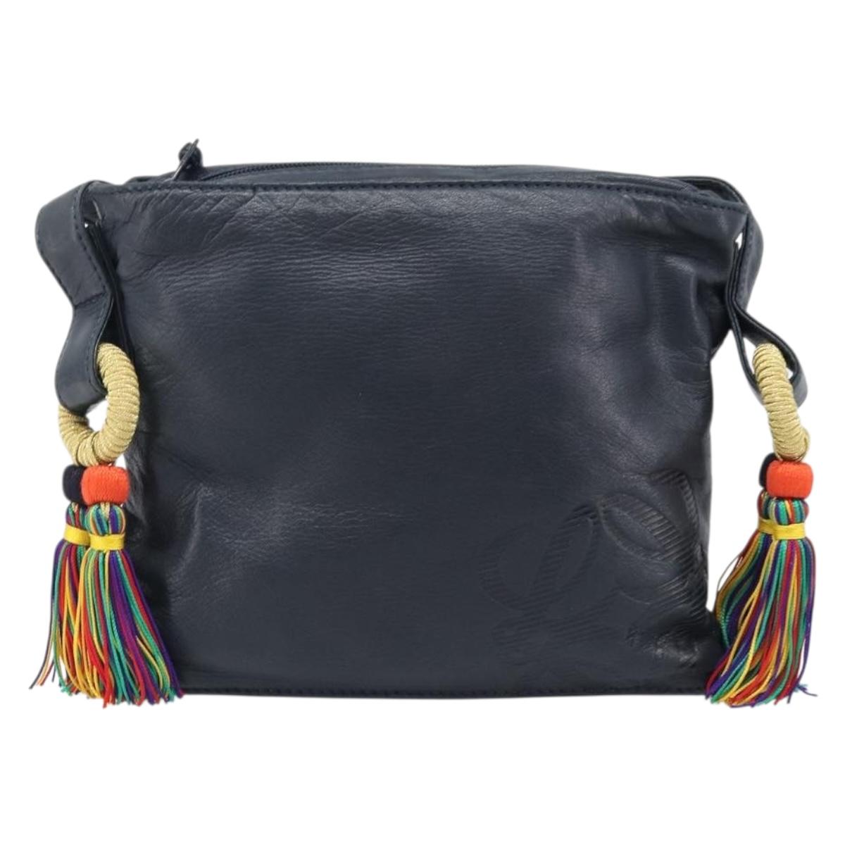 LOEWE Flamenco Shoulder Bag Leather Black Auth 202986A