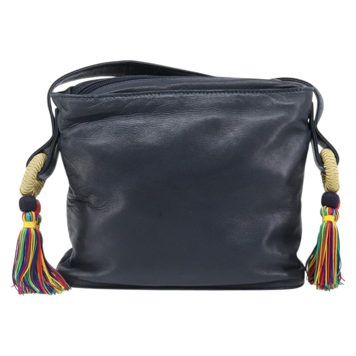 LOEWE Flamenco Shoulder Bag Leather Black Auth 202986A