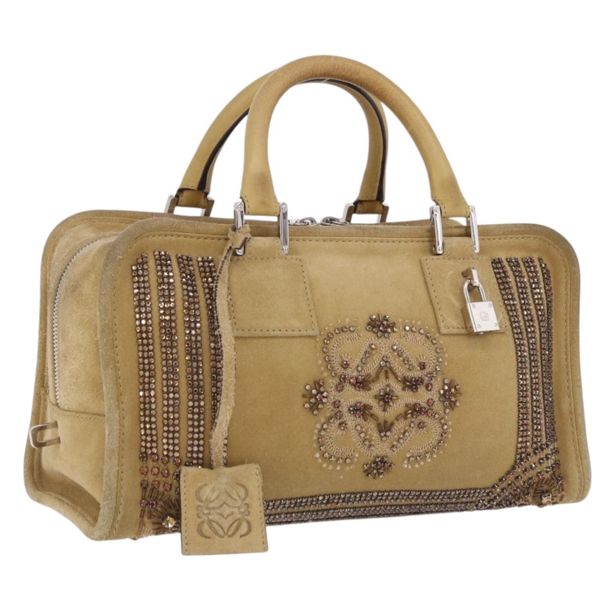 LOEWE Amazona 30 Hand Bag Suede Beige Silver Auth 202990V