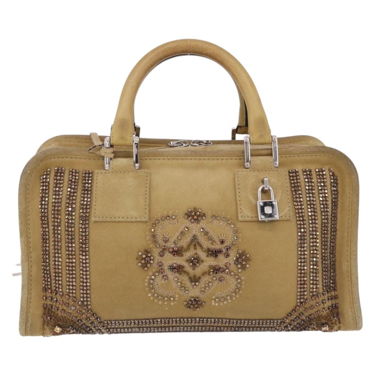 LOEWE Amazona 30 Hand Bag Suede Beige Silver Auth 202990V
