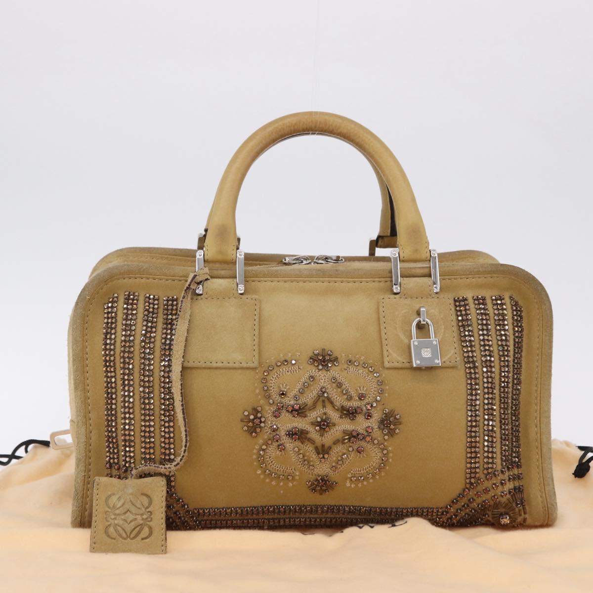 LOEWE Amazona 30 Hand Bag Suede Beige Silver Auth 202990V