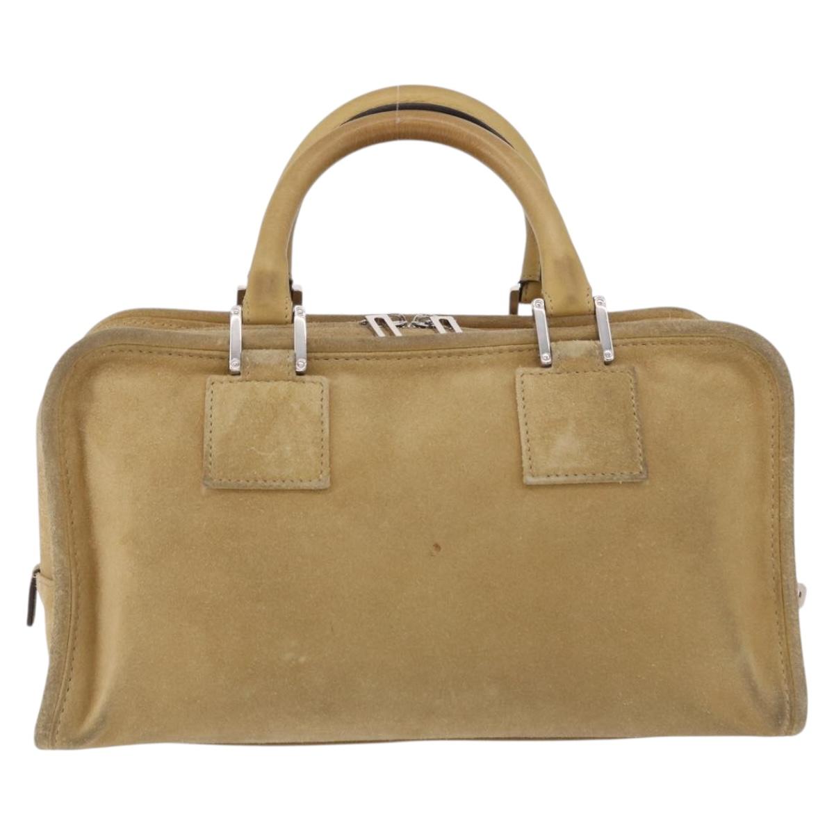LOEWE Amazona 30 Hand Bag Suede Beige Silver Auth 202990V