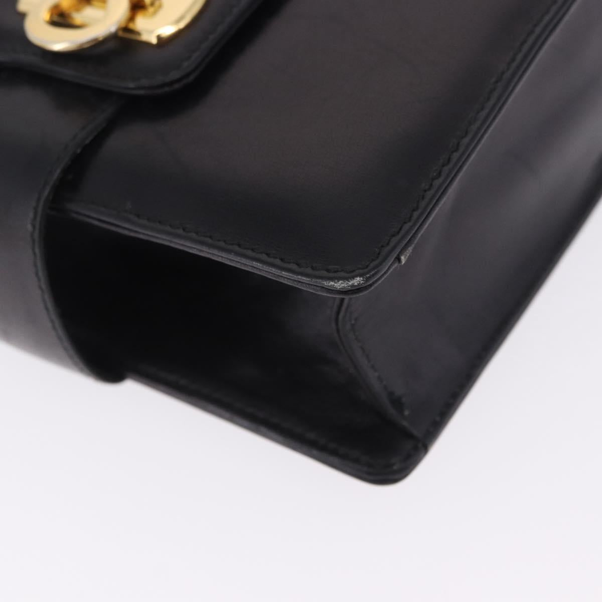 Salvatore Ferragamo Gancini Shoulder Bag Leather Black Gold Auth 202991A