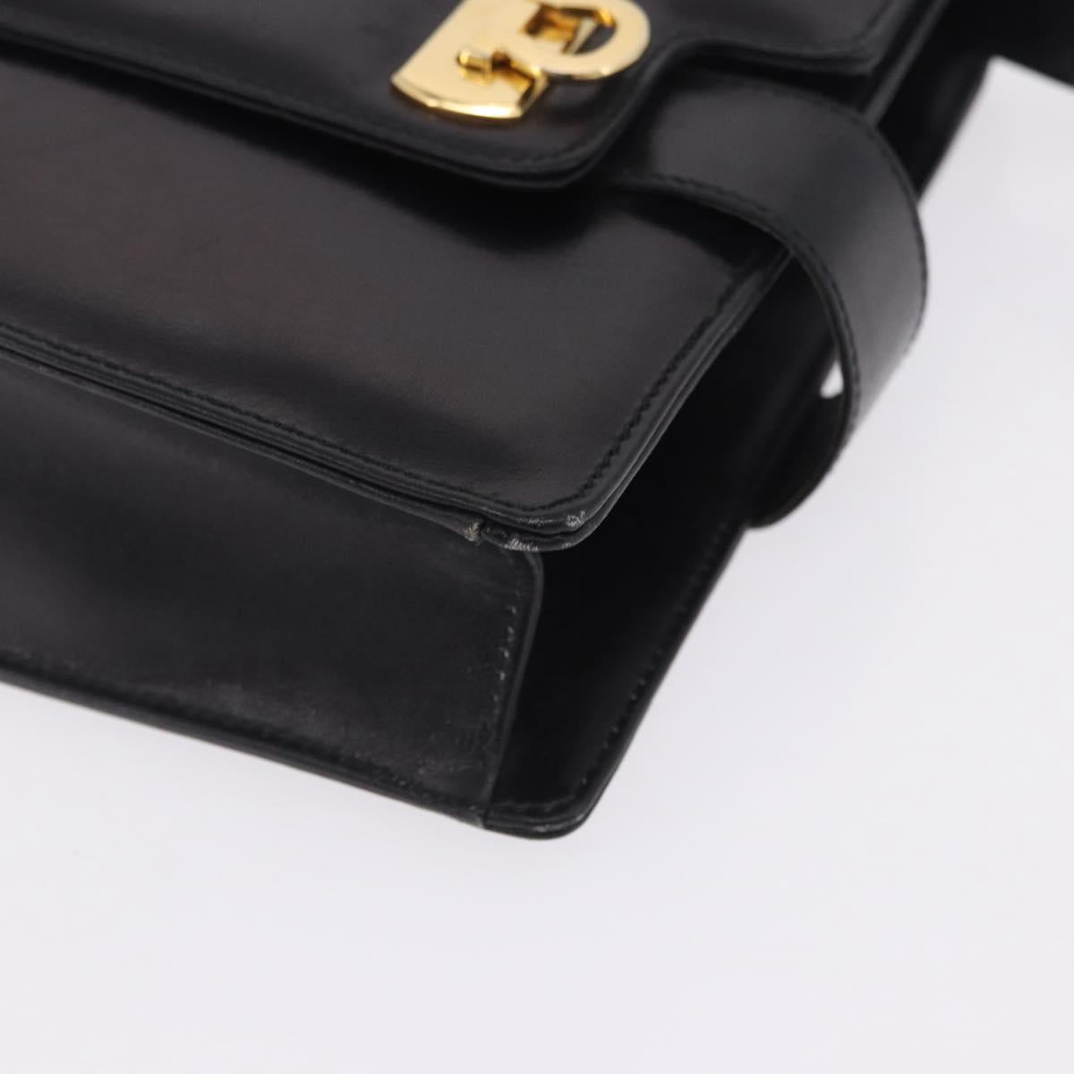Salvatore Ferragamo Gancini Shoulder Bag Leather Black Gold Auth 202991A