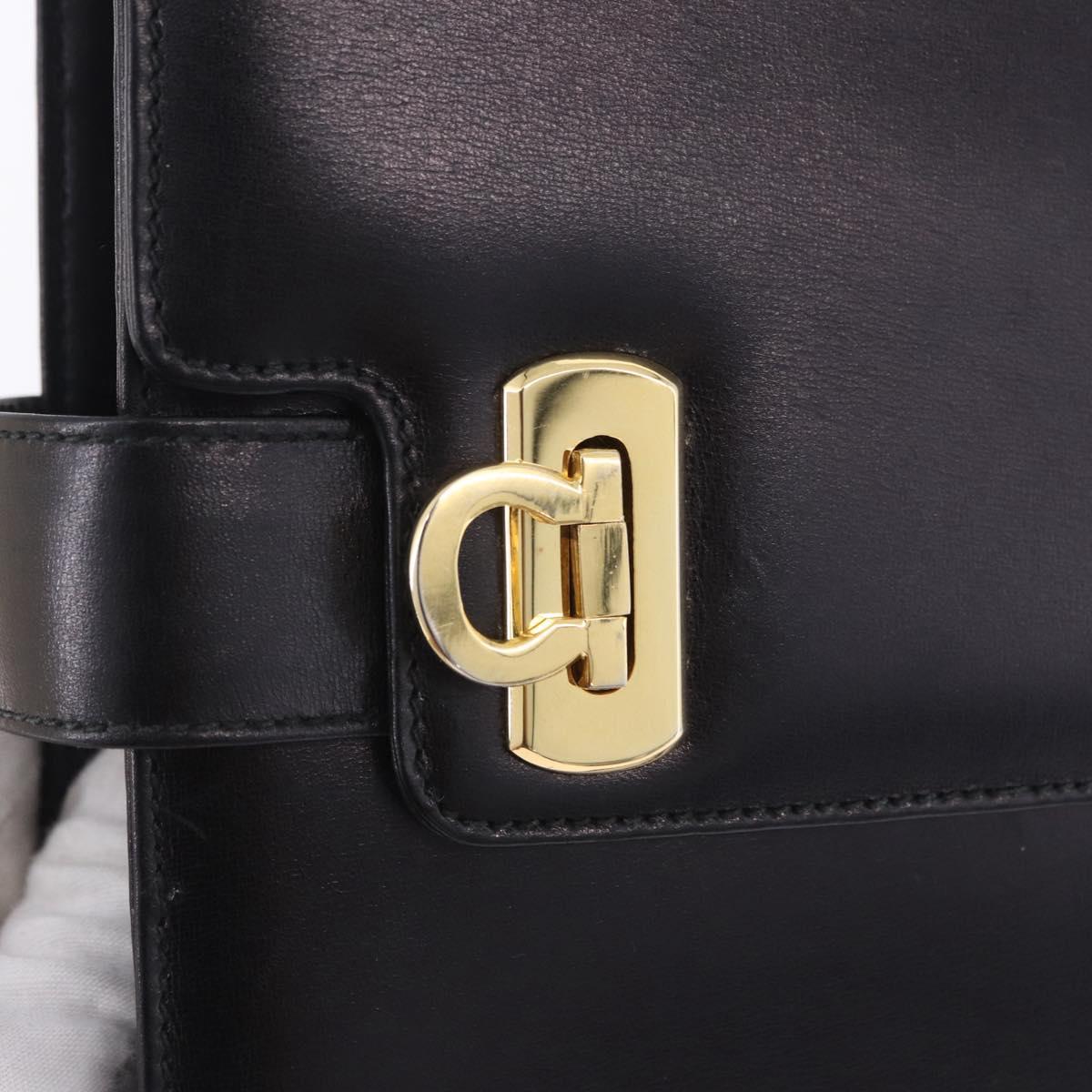 Salvatore Ferragamo Gancini Shoulder Bag Leather Black Gold Auth 202991A