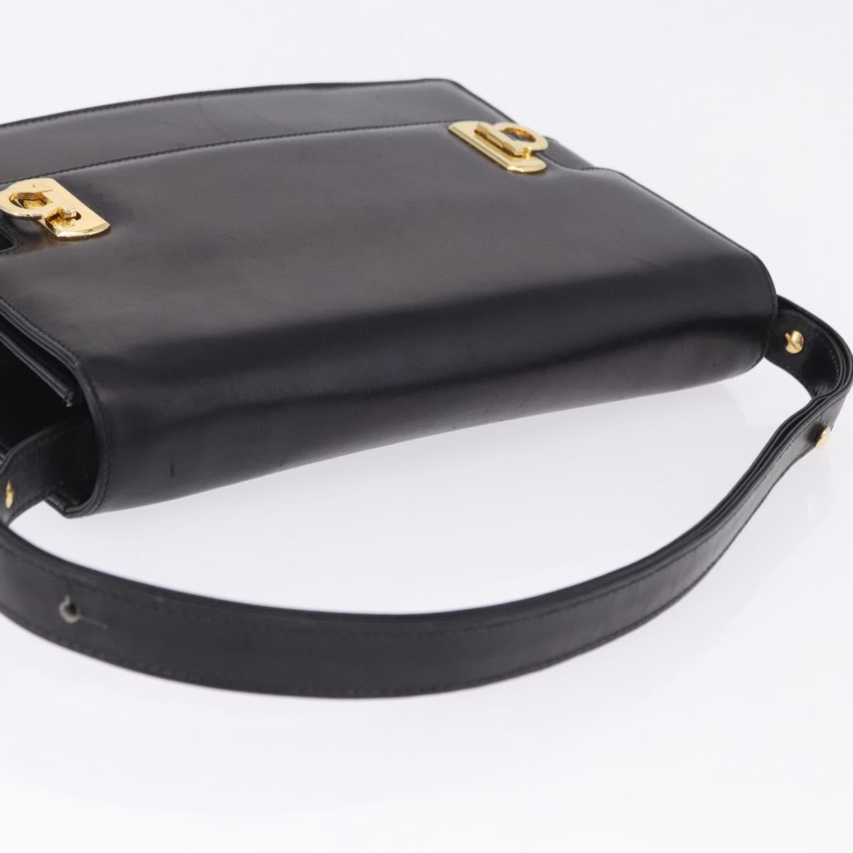 Salvatore Ferragamo Gancini Shoulder Bag Leather Black Gold Auth 202991A