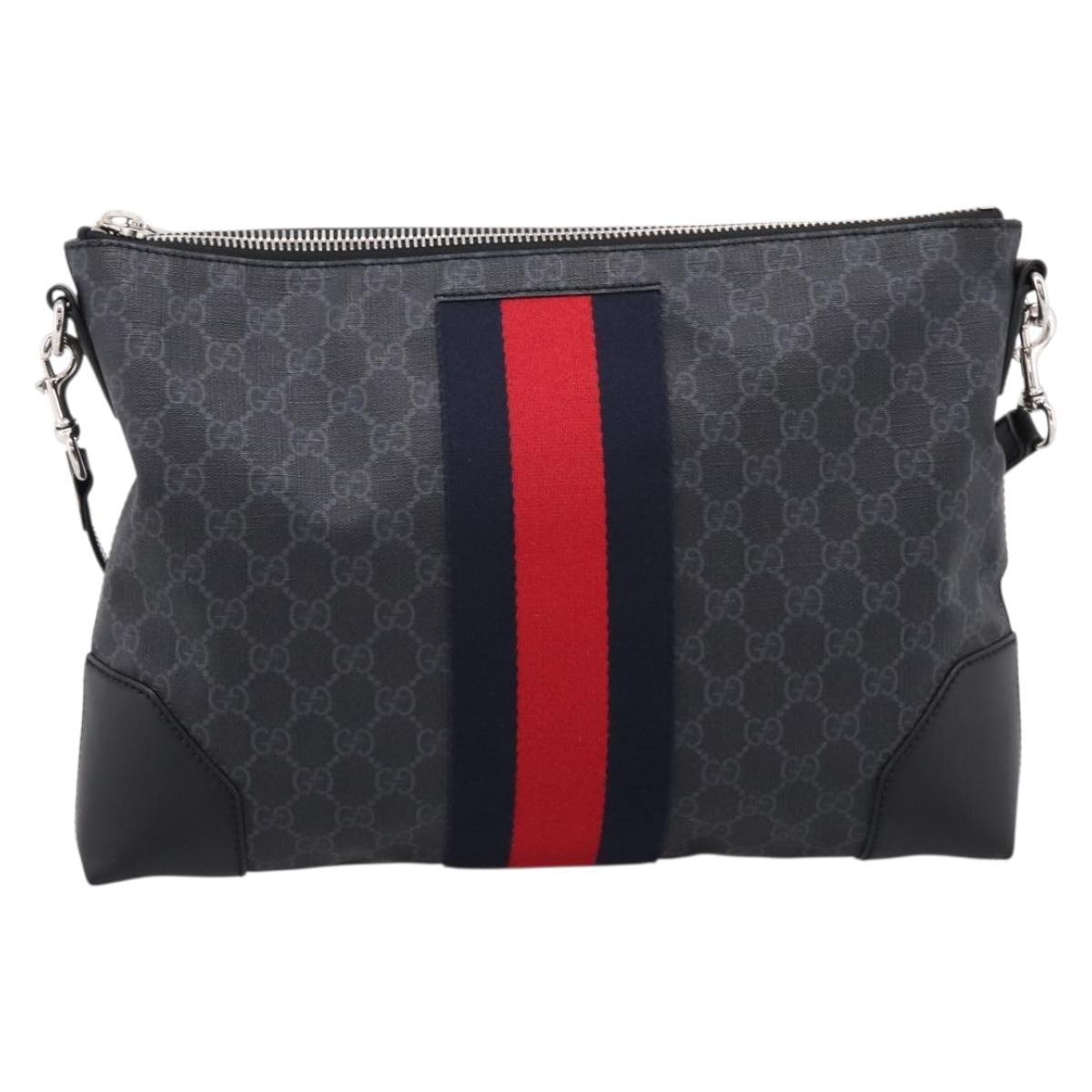 GUCCI GG Supreme Sherry Line Shoulder Bag PVC Black Silver 474139 Auth 202992