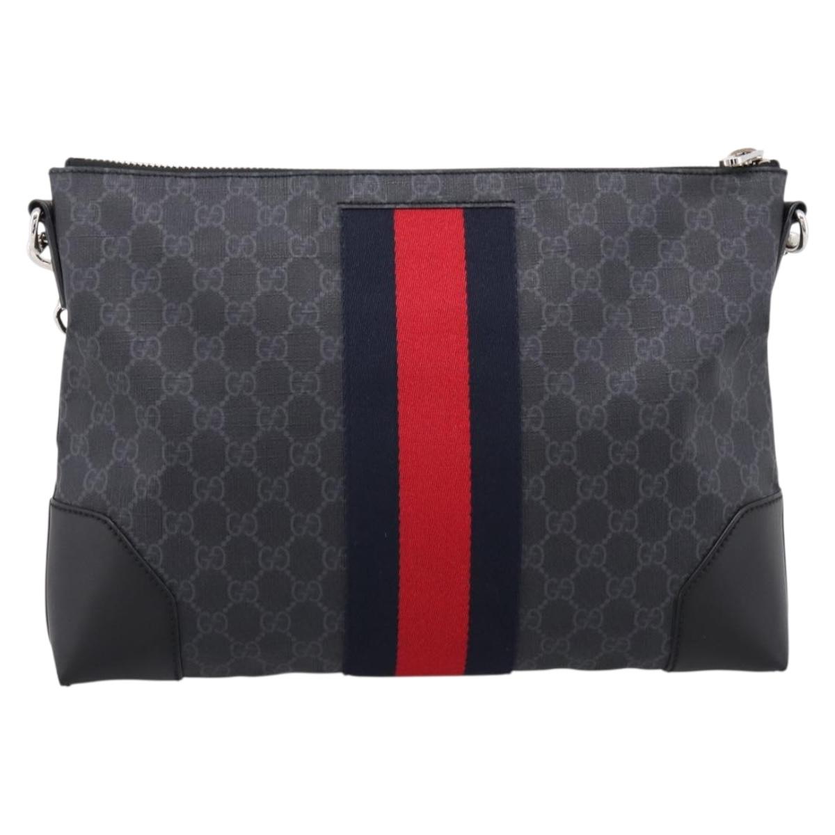 GUCCI GG Supreme Sherry Line Shoulder Bag PVC Black Silver 474139 Auth 202992