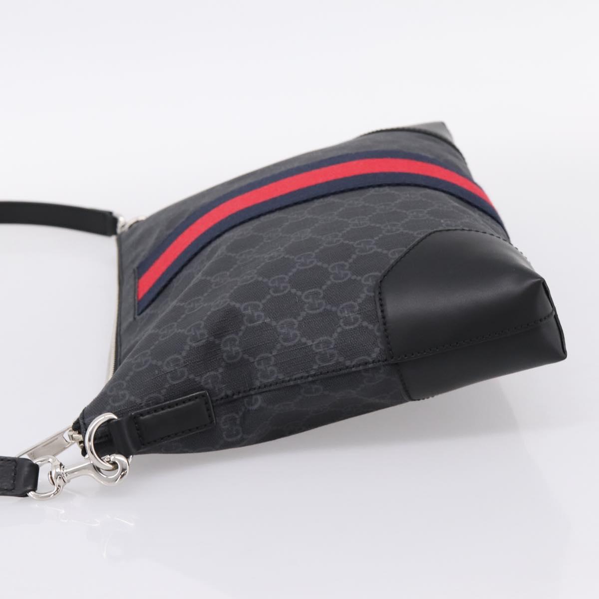 GUCCI GG Supreme Sherry Line Shoulder Bag PVC Black Silver 474139 Auth 202992