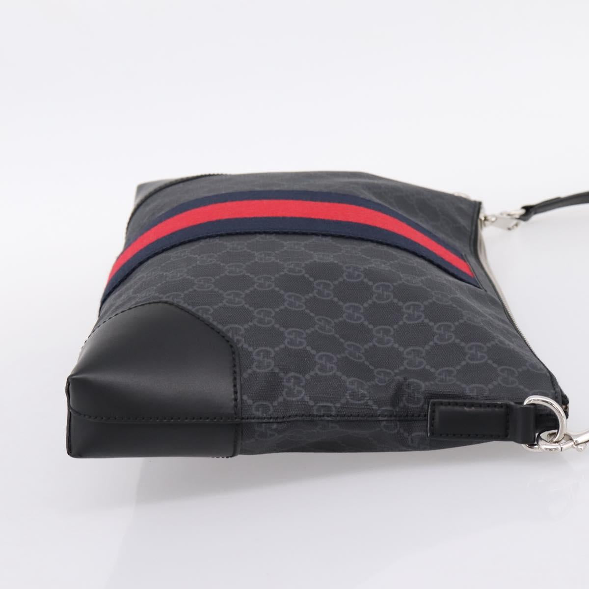 GUCCI GG Supreme Sherry Line Shoulder Bag PVC Black Silver 474139 Auth 202992