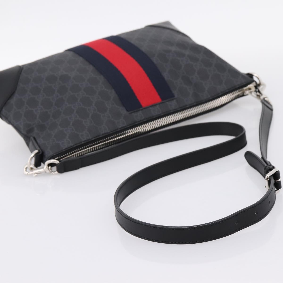 GUCCI GG Supreme Sherry Line Shoulder Bag PVC Black Silver 474139 Auth 202992