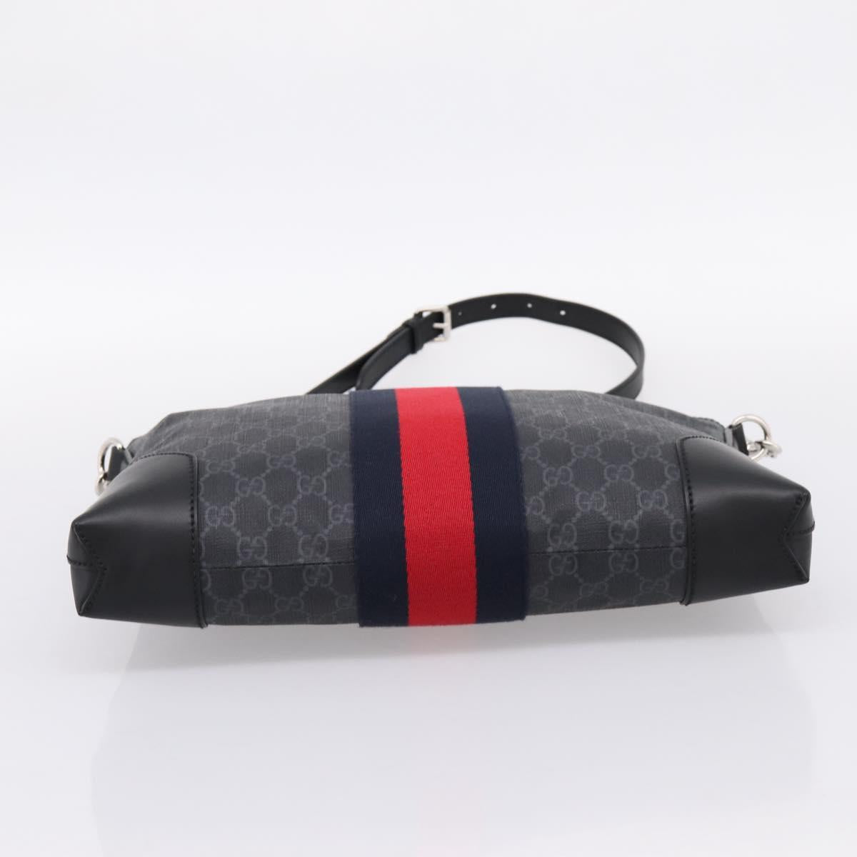 GUCCI GG Supreme Sherry Line Shoulder Bag PVC Black Silver 474139 Auth 202992