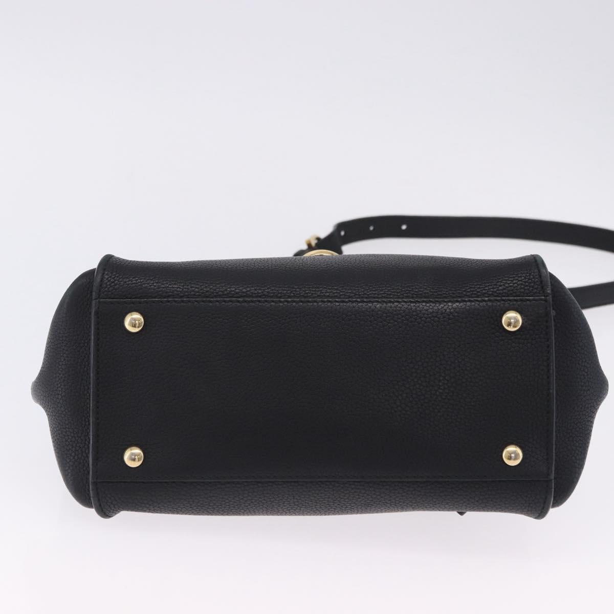 Salvatore Ferragamo Gancini Sofia Hand Bag Leather 2way Black Gold Auth 202994