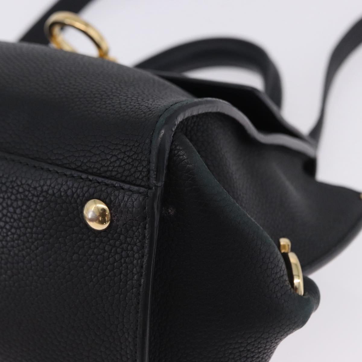 Salvatore Ferragamo Gancini Sofia Hand Bag Leather 2way Black Gold Auth 202994