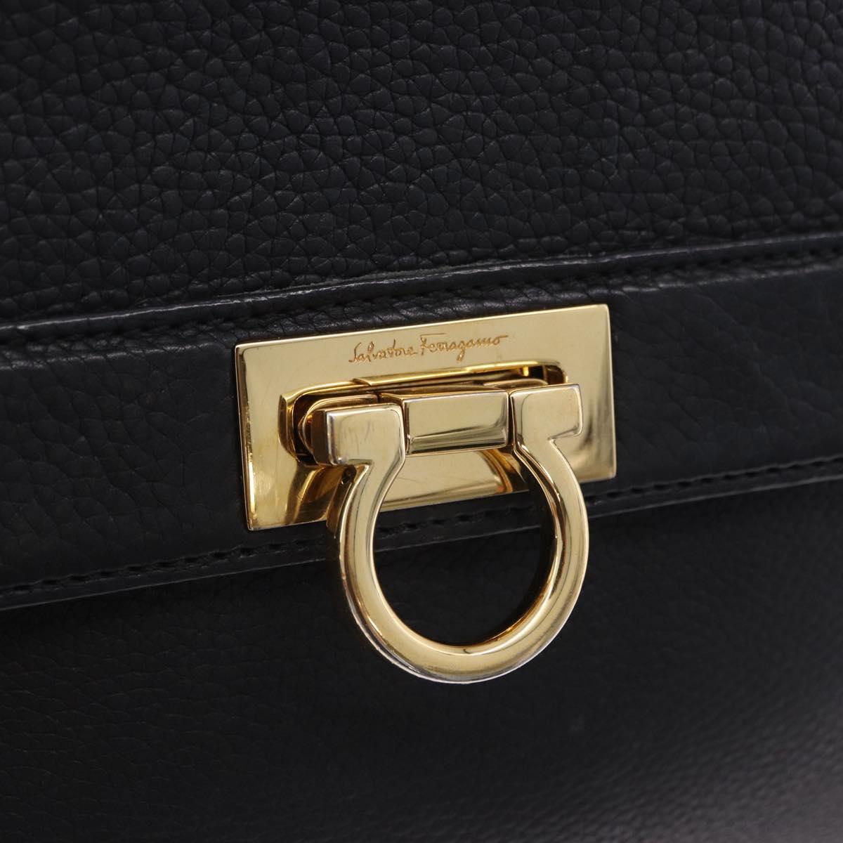 Salvatore Ferragamo Gancini Sofia Hand Bag Leather 2way Black Gold Auth 202994