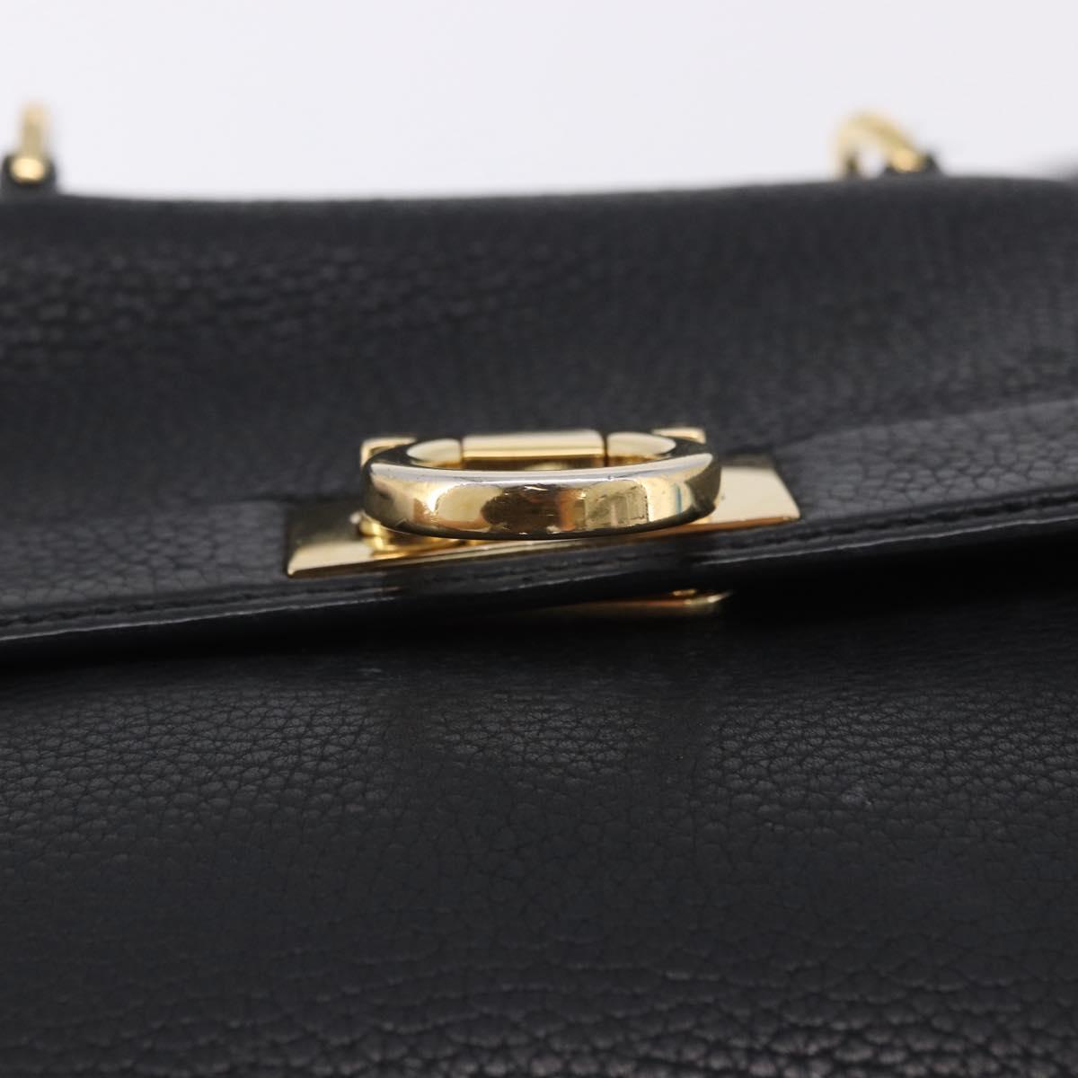 Salvatore Ferragamo Gancini Sofia Hand Bag Leather 2way Black Gold Auth 202994