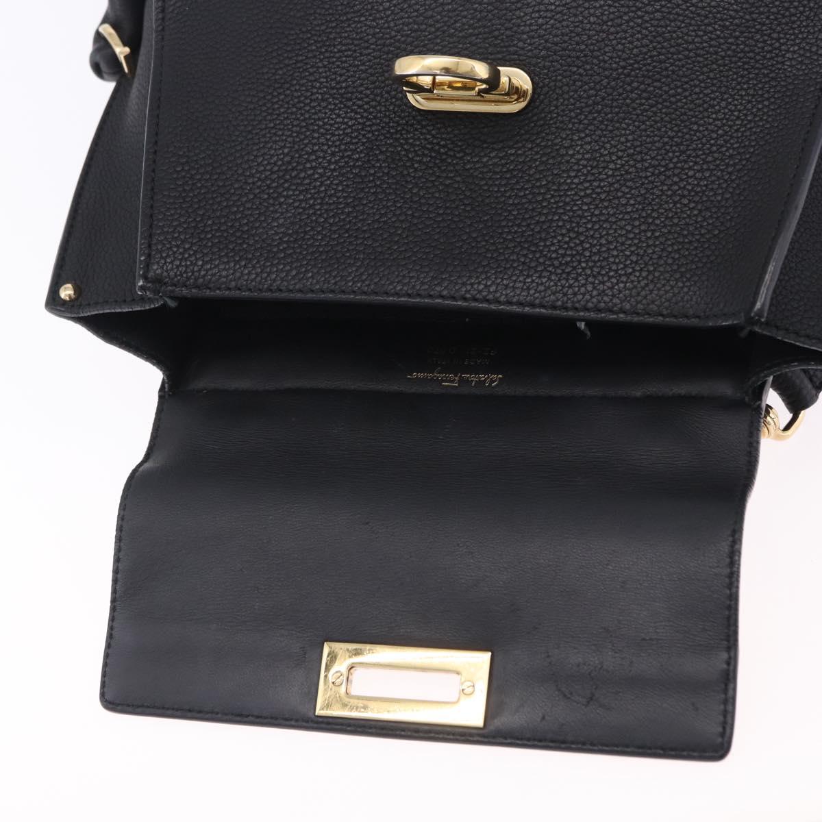 Salvatore Ferragamo Gancini Sofia Hand Bag Leather 2way Black Gold Auth 202994