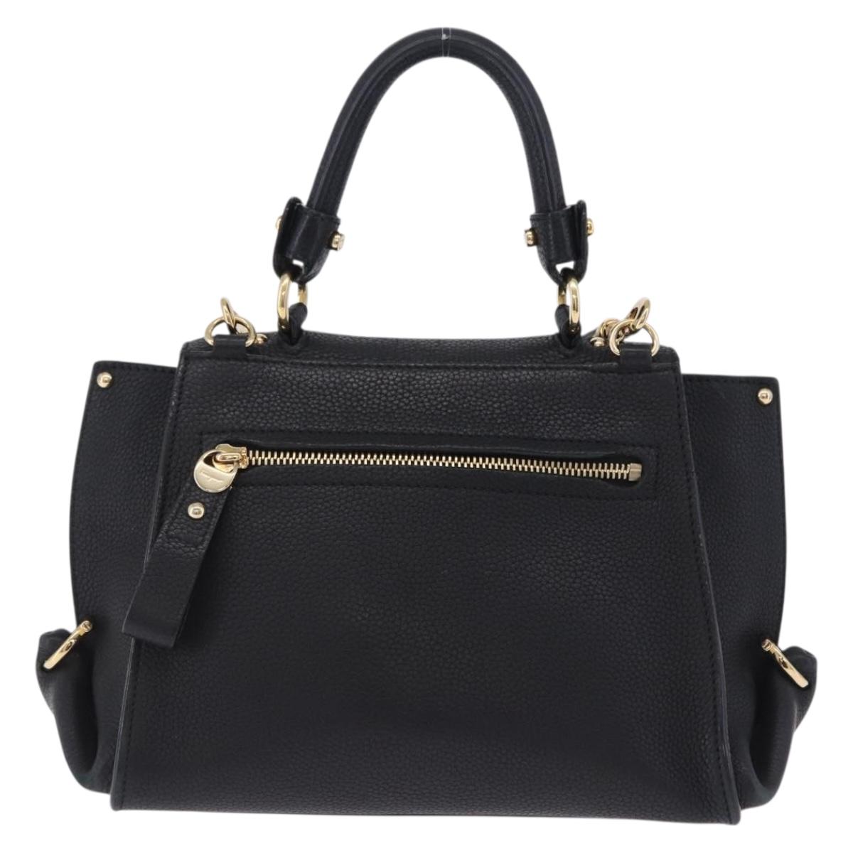 Salvatore Ferragamo Gancini Sofia Hand Bag Leather 2way Black Gold Auth 202994