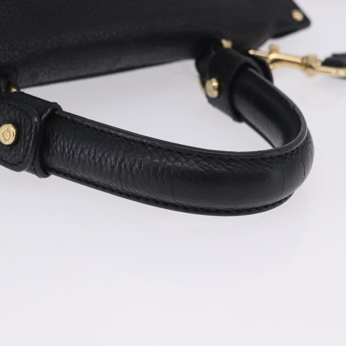 Salvatore Ferragamo Gancini Sofia Hand Bag Leather 2way Black Gold Auth 202994